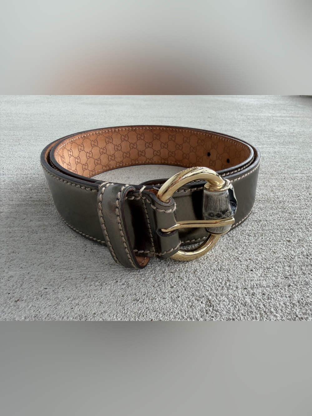 Authentic Gucci Made in Italy Leather Belt Horsebit Buckle Brown Gold Tone 38.5”